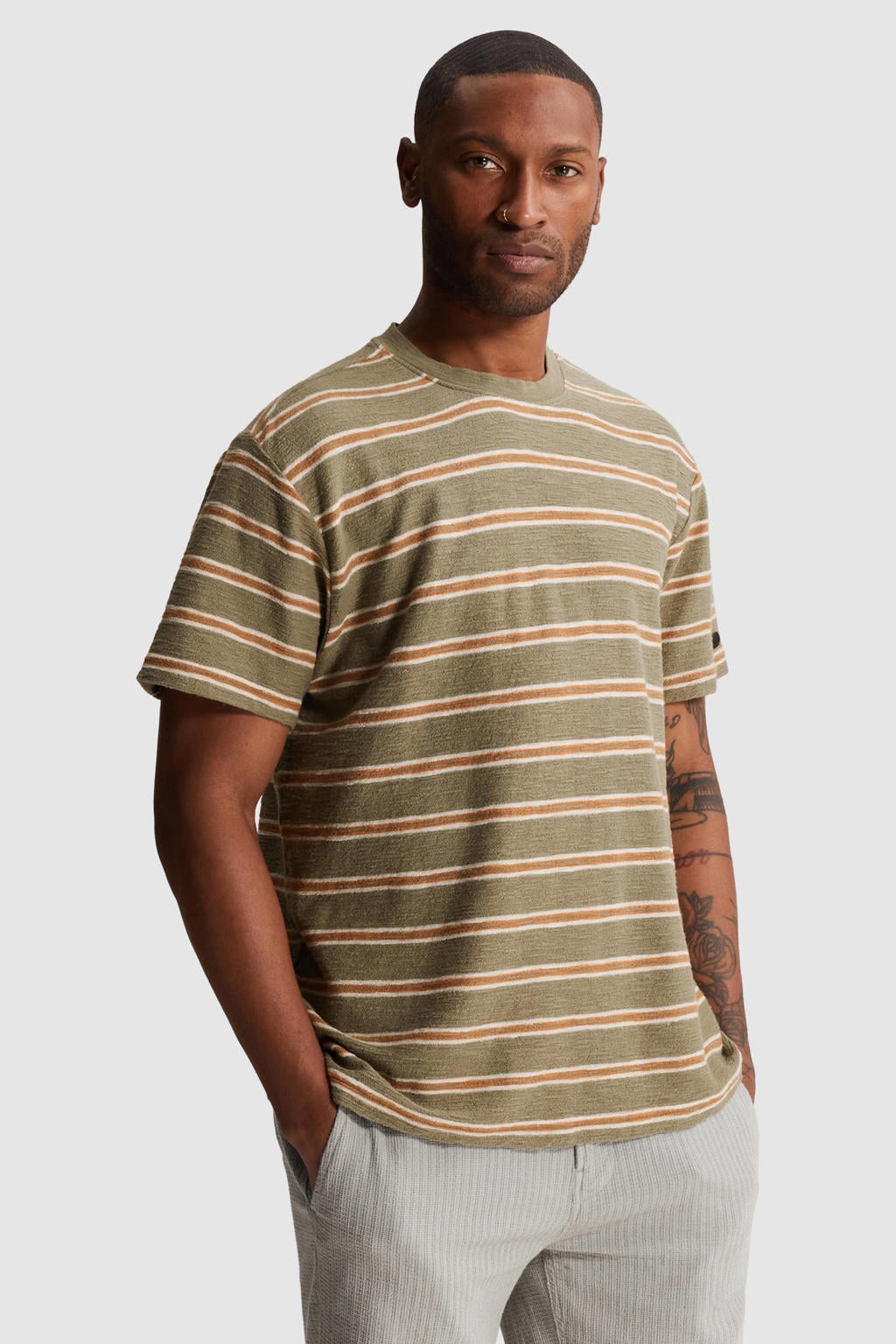 Cast Iron relaxed fit gestreept T-shirt - vetiver
