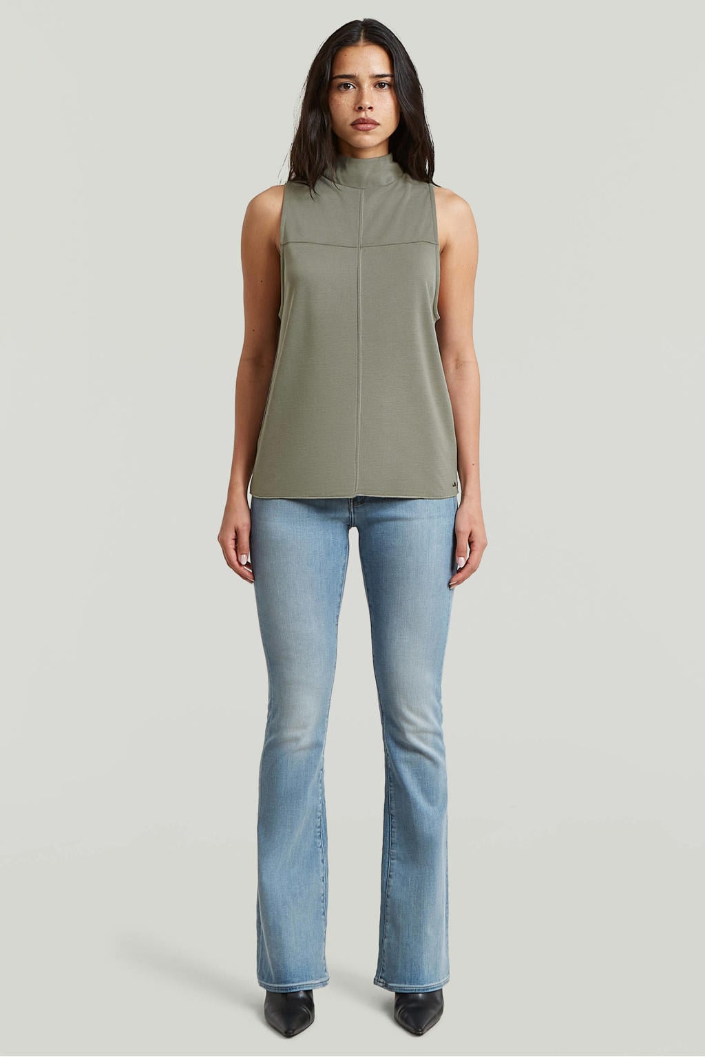 Light blue denim dames G-STAR flared jeans van katoen met regular waist, rits- en drukknoopsluiting en effen