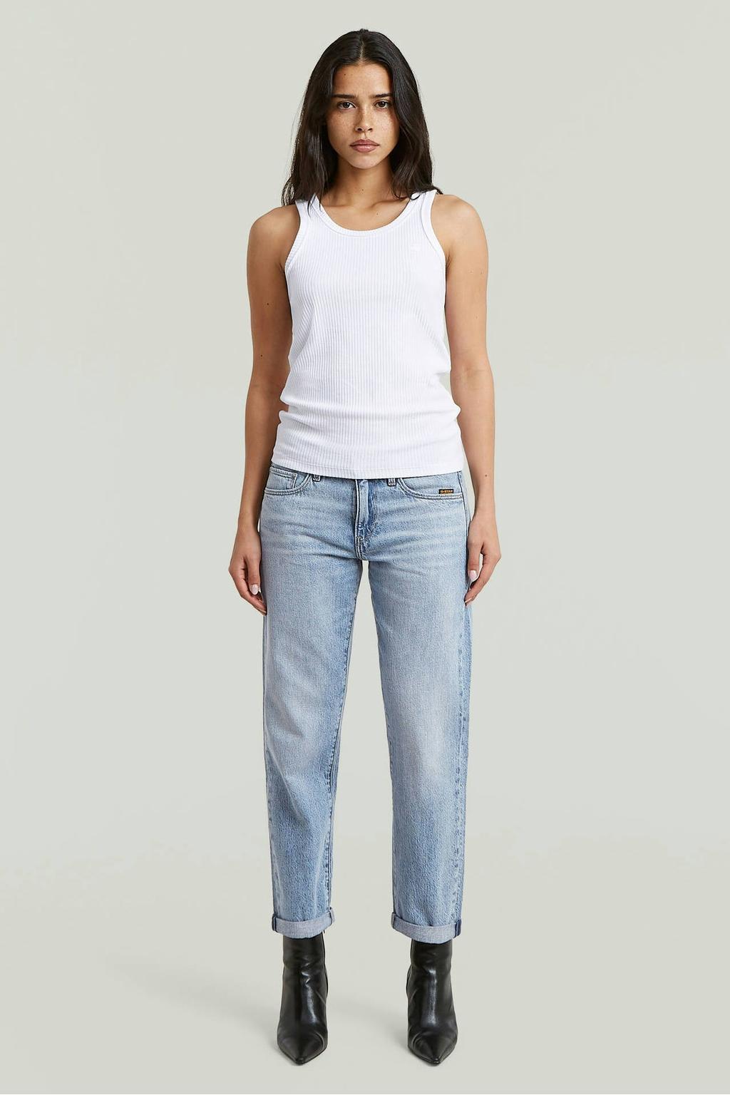 Medium blue denim dames G-STAR Kate low waist boyfriend jeans met rits- en drukknoopsluiting en effen