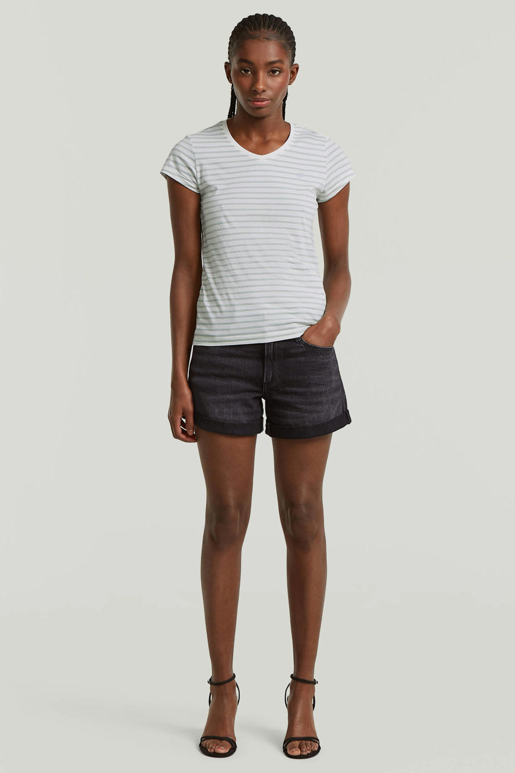 Zwarte dames G-STAR regular waist short van denim met rits- en knoopsluiting en effen