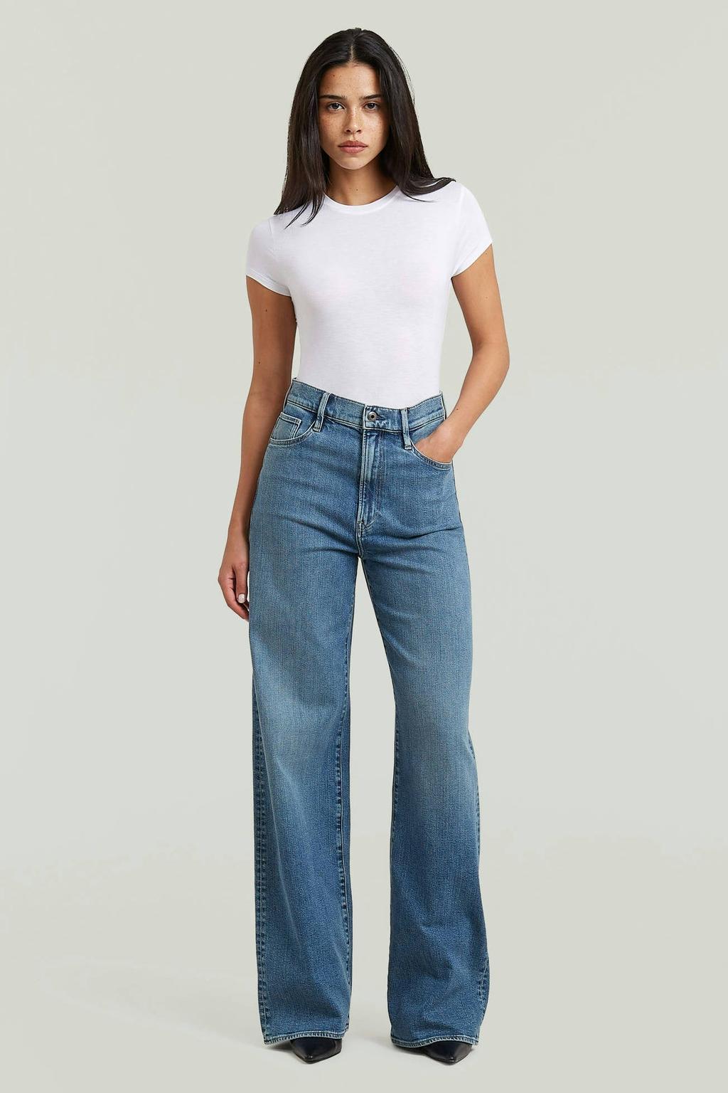 Medium blue denim dames G-STAR Deckk 2.0 high waist loose fit jeans van denim met effen