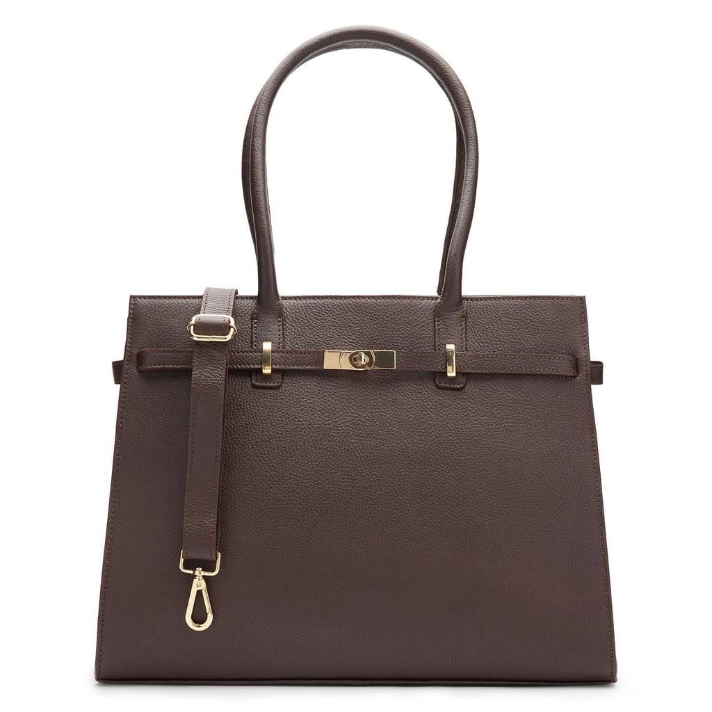 Manfield leren shopper donkerbruin