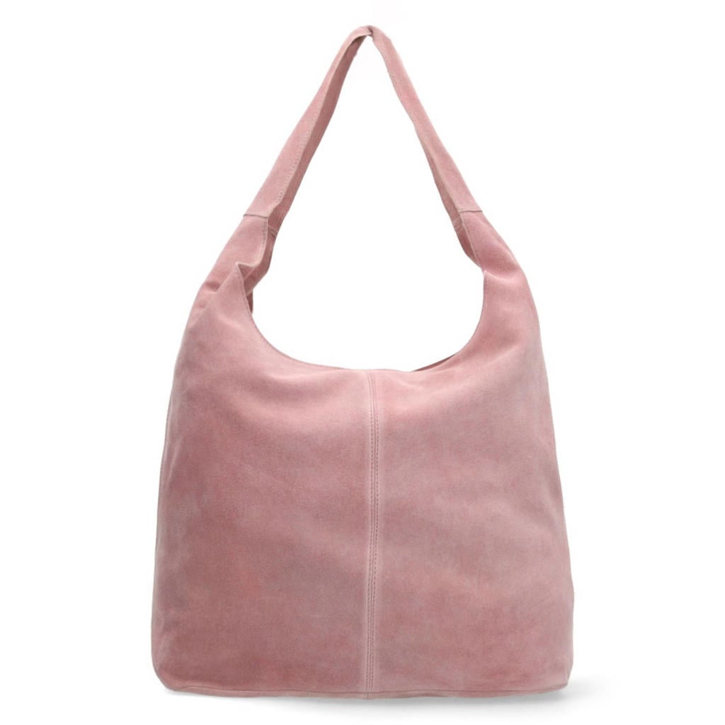 Manfield suede schoudertas roze