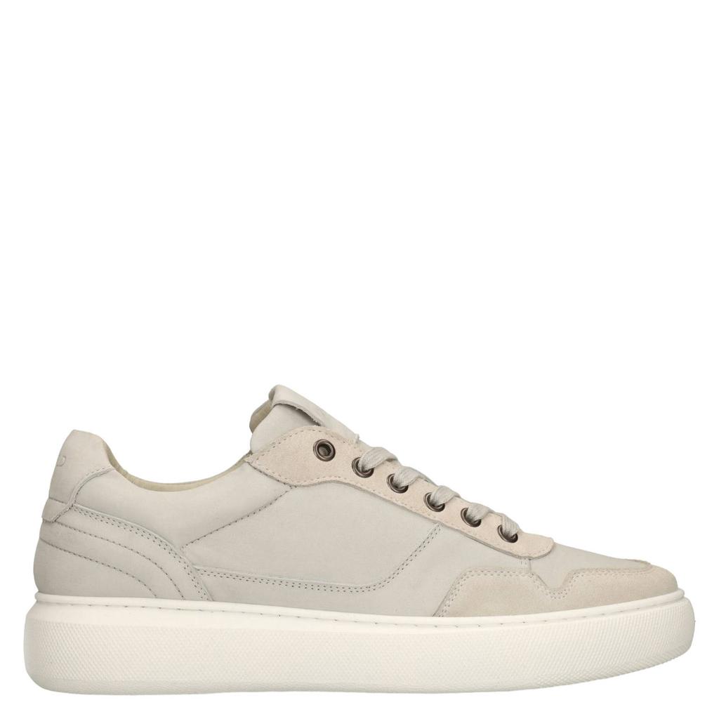 Lichtgrijze heren Manfield suède sneakers van nubuck met veters