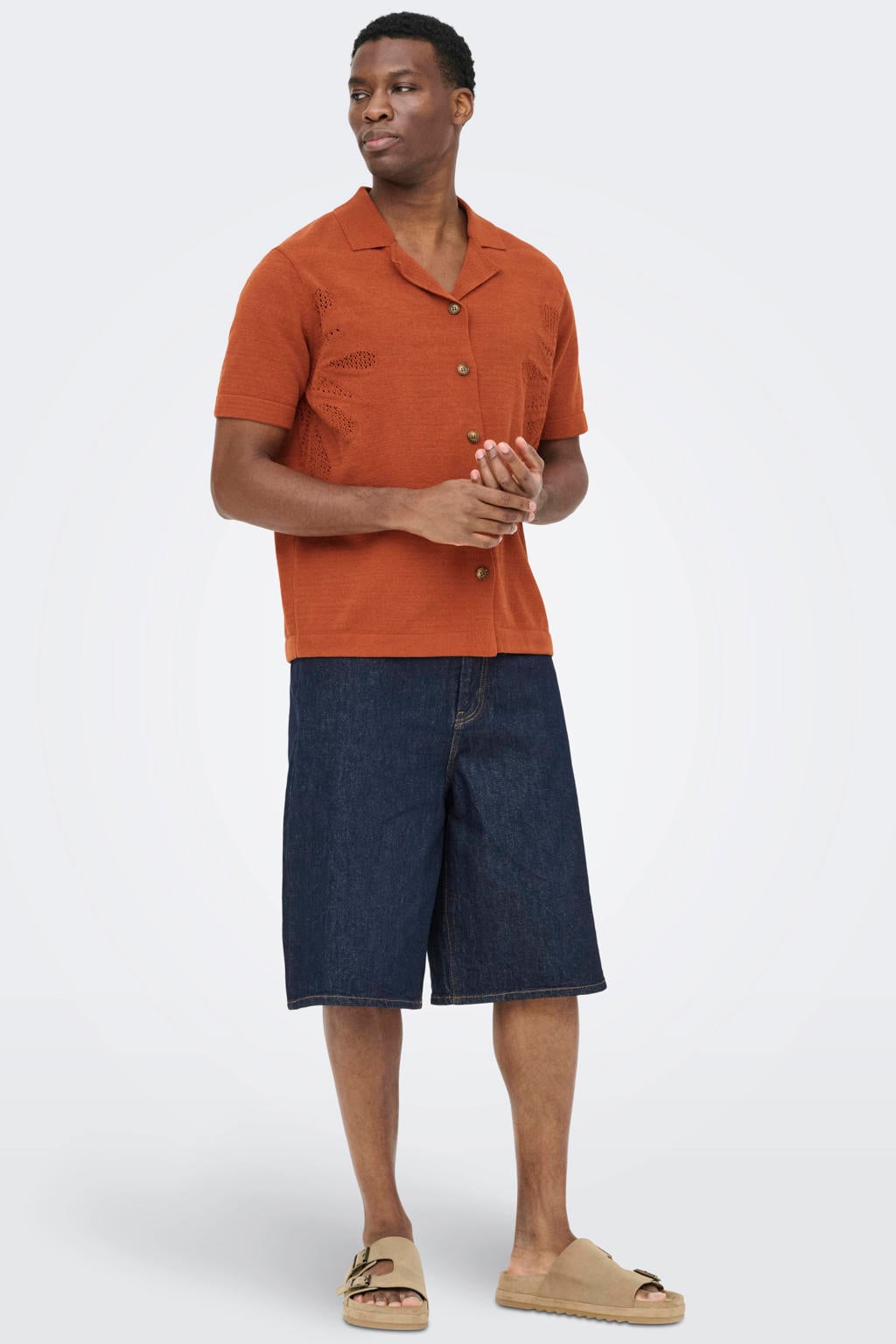 ONLY & SONS regular casual overhemd gebreid brique