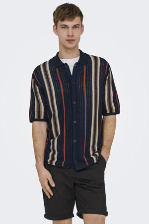regular gestreept casual overhemd gebreid donkerblauw
