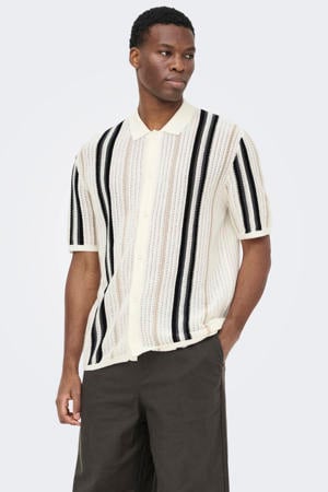 regular gestreept casual overhemd gebreid ecru