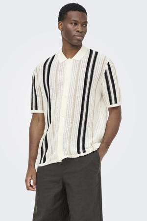 regular gestreept casual overhemd gebreid ecru