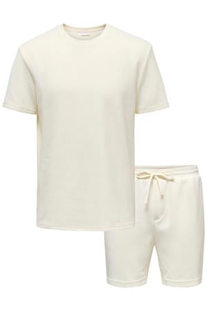 regular T-shirt gebreid met short ecru - (set van 2)