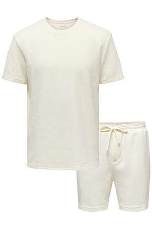 regular T-shirt gebreid met short ecru - (set van 2)