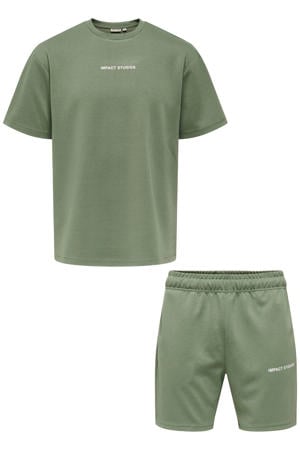 regular T-shirt met sweatshort groen - (set van 2)