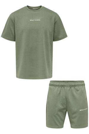 regular T-shirt  met sweatshort groen - (set van 2)