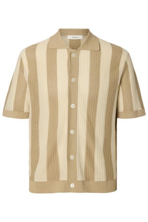 relaxed gestreept casual overhemd gebreid beige