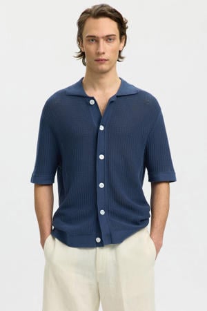 relaxed casual overhemd gebreid blauw