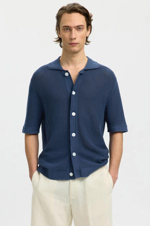 relaxed casual overhemd gebreid blauw
