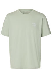 thumbnail: Groene heren Selected regular T-shirt van katoen met printopdruk, korte mouwen, ronde hals en borduursels