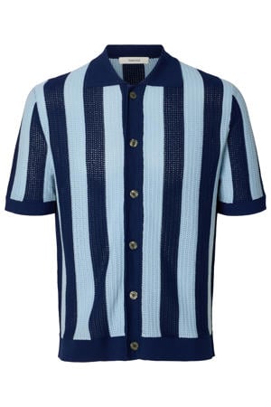 relaxed gestreept casual overhemd gebreid blauw