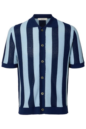 relaxed gestreept casual overhemd gebreid blauw