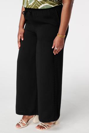 wide leg regular waist broek zwart