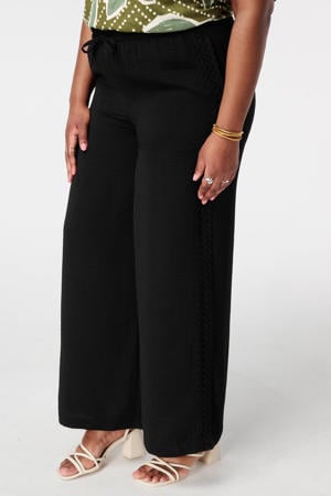 wide leg regular waist broek zwart