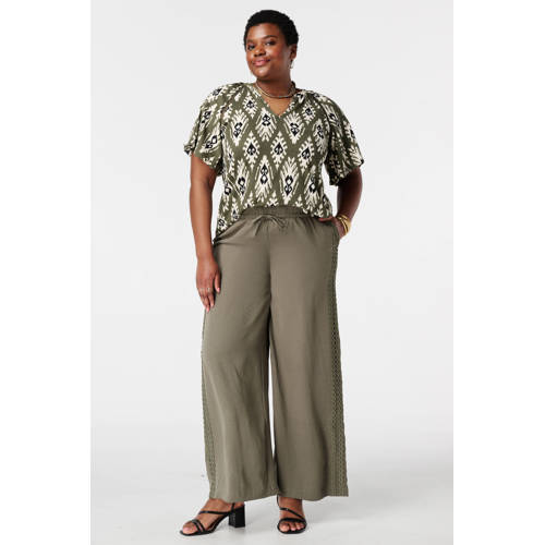 MS Mode wide leg regular waist broek kaki afbeelding