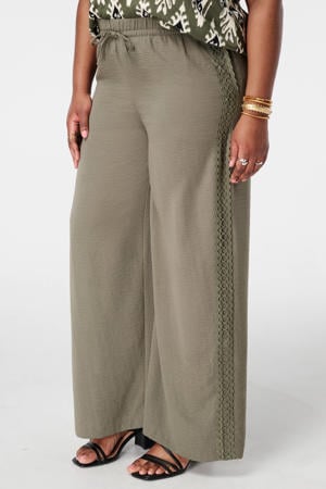 wide leg regular waist broek kaki
