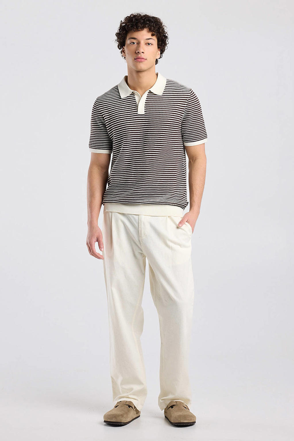 America Today straight casual broek met linnen ecru