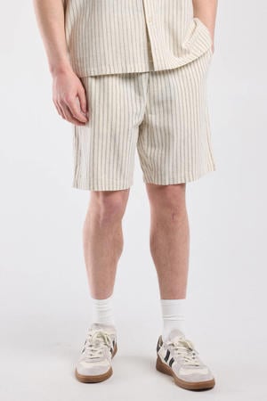 regular casual short met linnen met krijtstreep beige