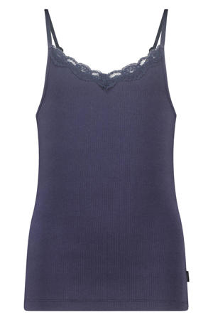 mouwloze top rib gebreid donkerblauw