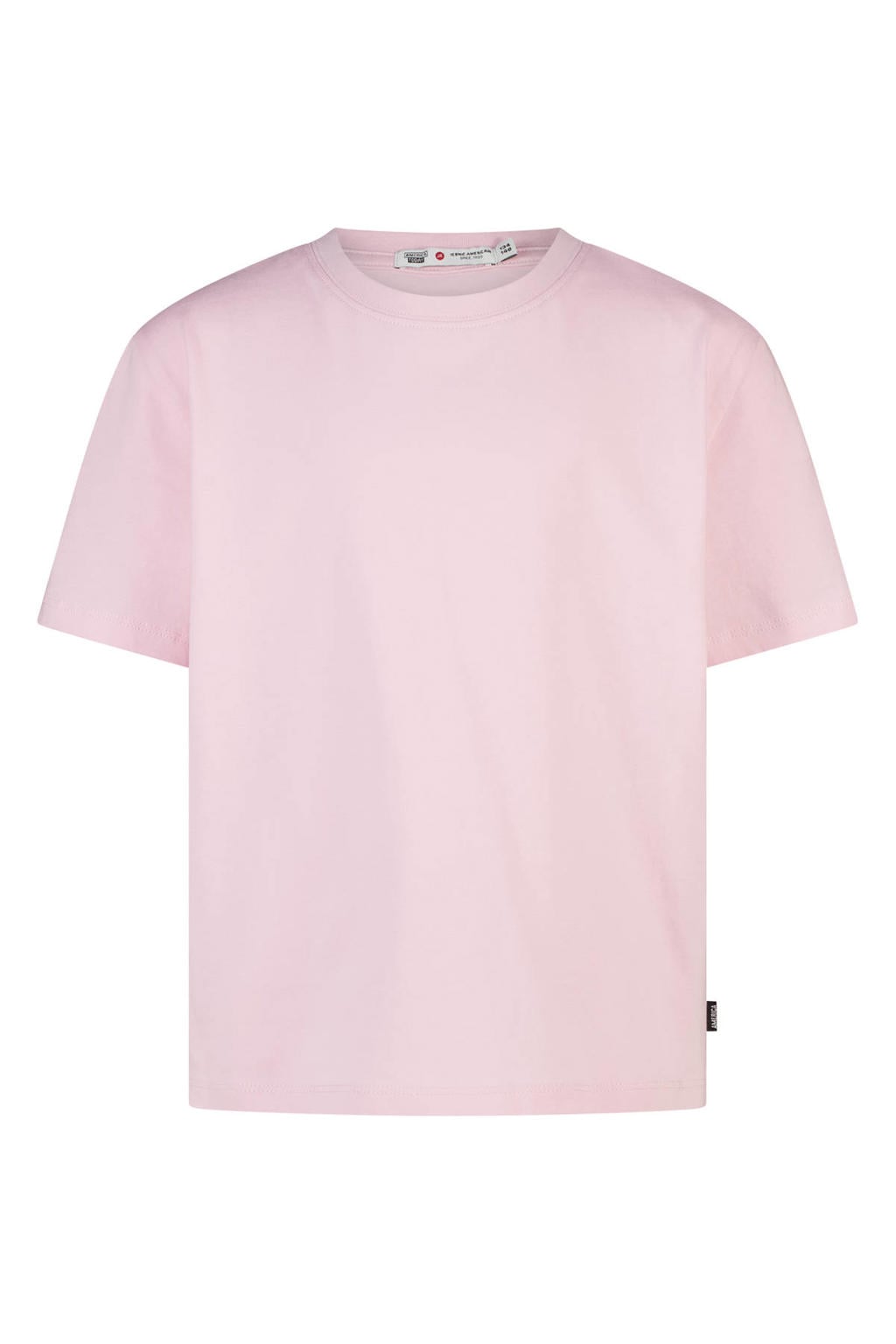 Lichtroze meisjes America Today T-shirt van katoen met effen, korte mouwen en ronde hals