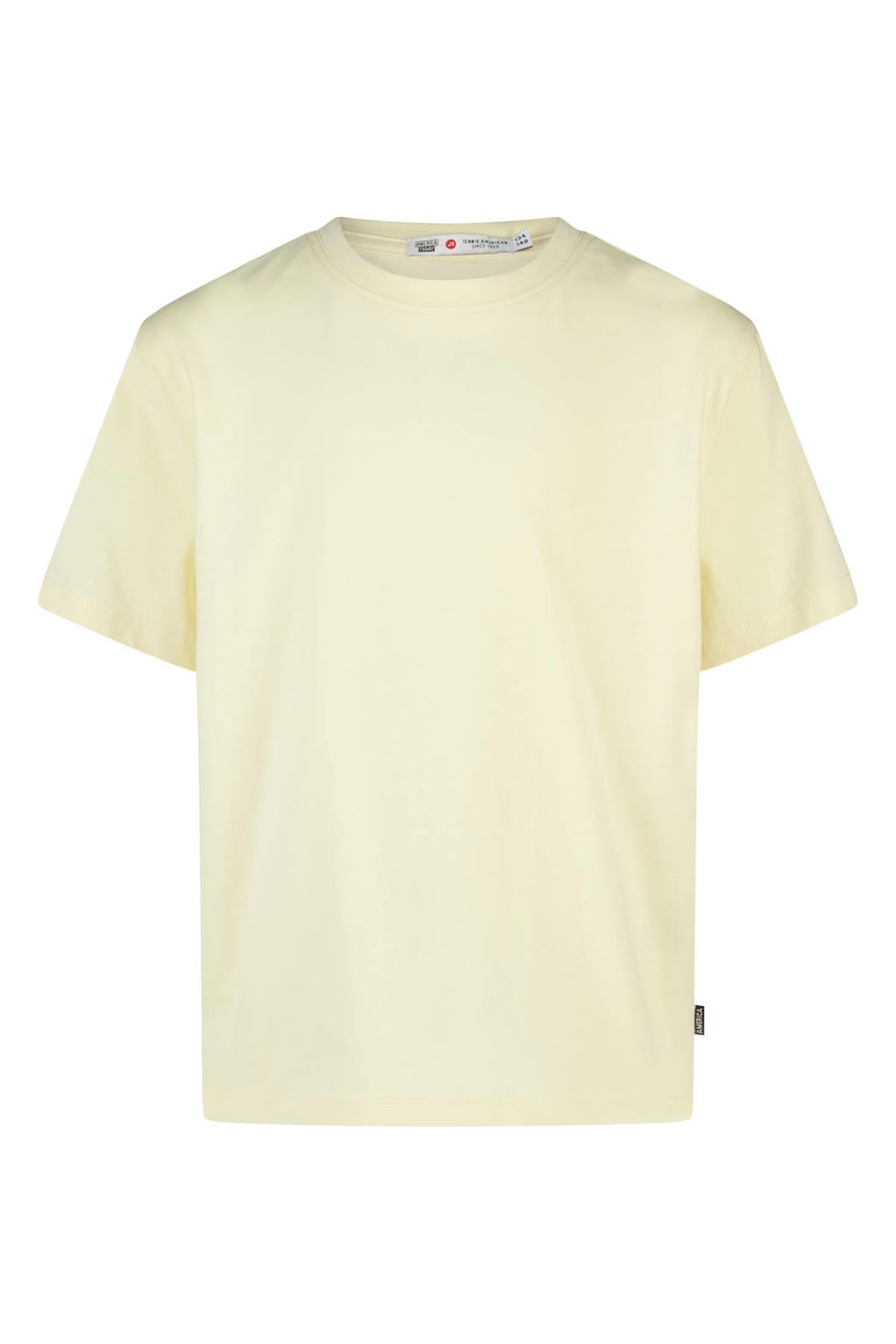 Lichtgele meisjes America Today T-shirt van katoen met effen, korte mouwen en ronde hals