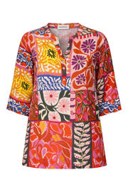 thumbnail: Multikleurige dames Paprika top Plus Size meerkleurig van viscose met driekwart mouwen