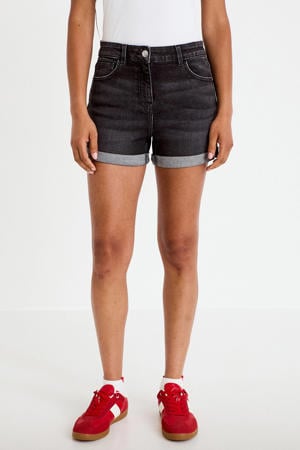 regular waist short black denim