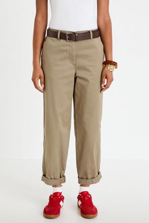 straight regular waist cropped broek grijsgroen