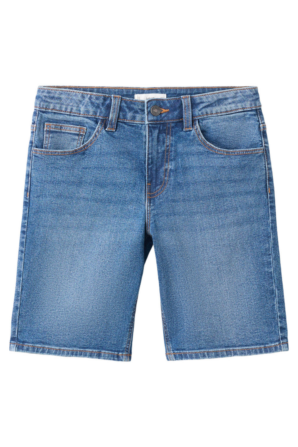 Medium blue denim jongens Mango Kids short van denim met rits- en knoopsluiting en effen
