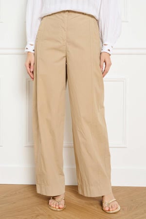 wide leg regular waist broek beige