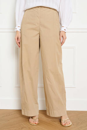 wide leg regular waist broek beige