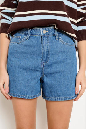 straight regular waist gestreepte short medium blue denim
