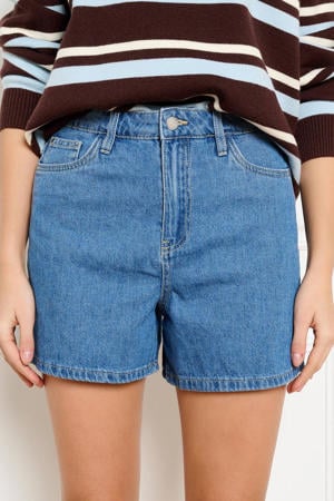 straight regular waist gestreepte short medium blue denim