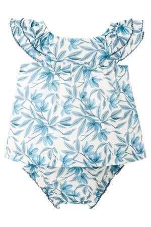 jurk + bloomer blauw/wit