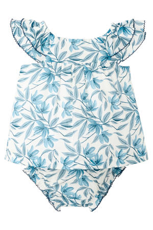 jurk + bloomer blauw/wit