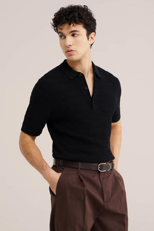 regular polo met textuur zwart