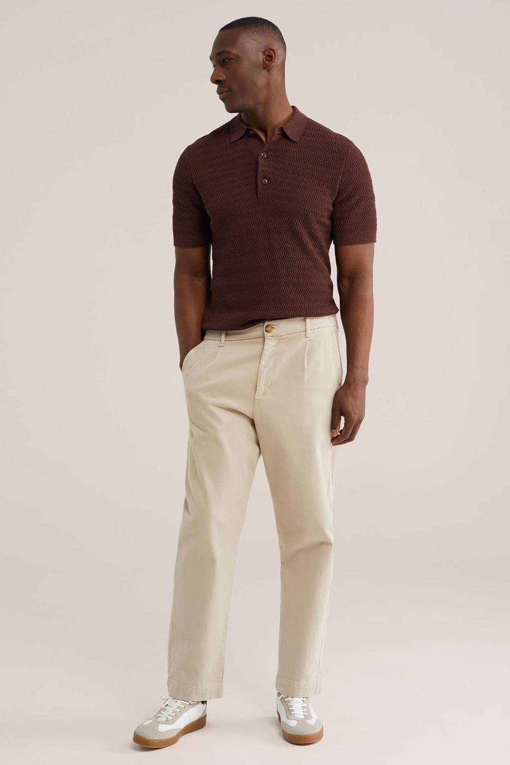 WE Fashion regular polo met textuur donkerrood
