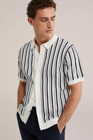 regular gestreept casual overhemd gebreid ecru