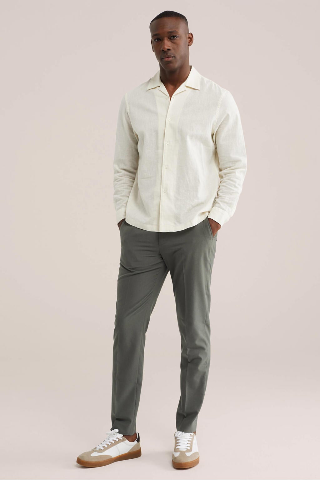 WE Fashion slim broek donkergroen