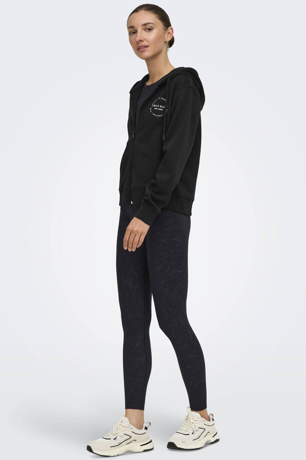 Zwarte dames ONLY PLAY sportsweater van polyester met lange mouwen en capuchon