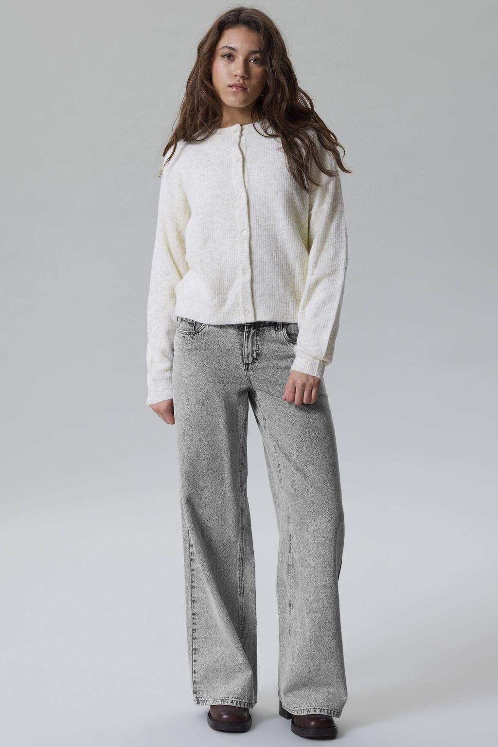 Grey denim meisjes LMTD wide leg jeans van denim met low waist, rits- en knoopsluiting en effen