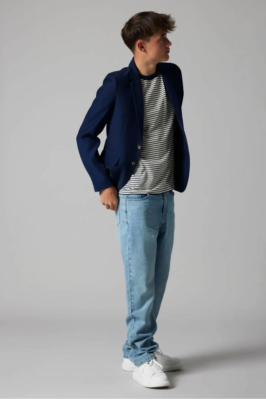 Light blue denim jongens LMTD straight leg jeans van denim met rits- en knoopsluiting en effen