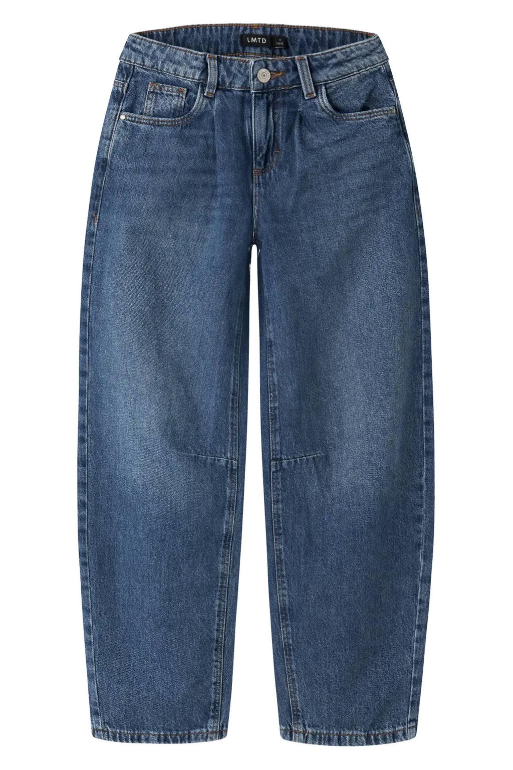 Medium blue denim meisjes LMTD barrel jeans mediumblauw van denim met low waist, knoopsluiting en effen