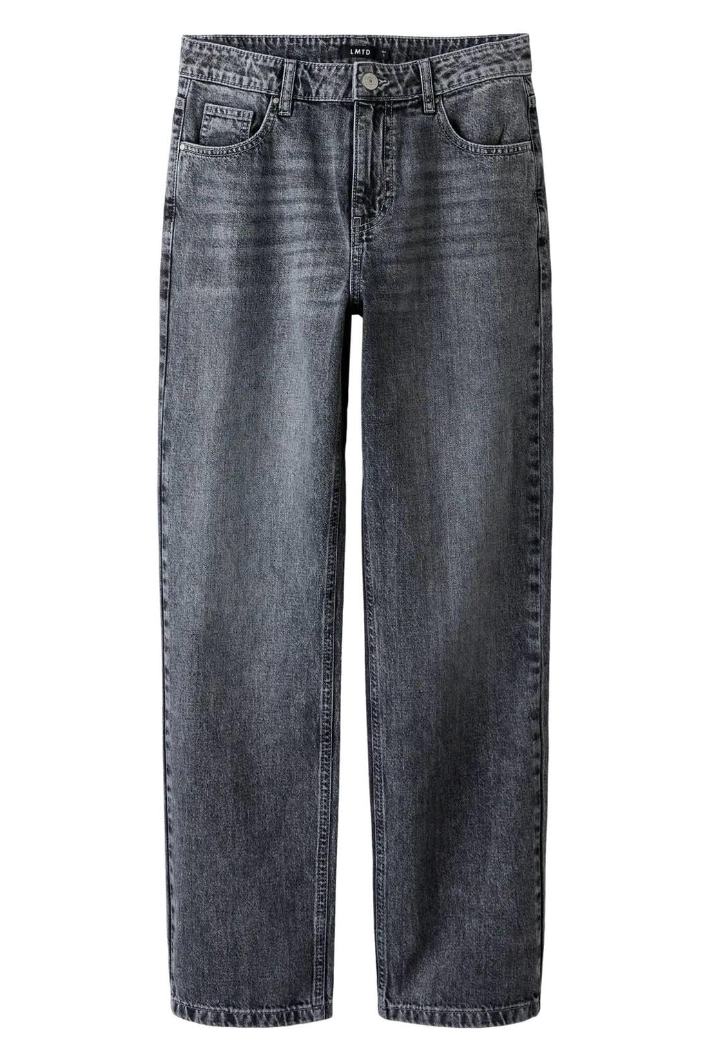Grey denim jongens LMTD straight leg jeans van denim met rits- en knoopsluiting en effen